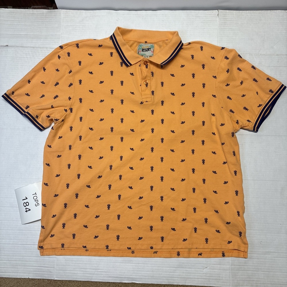 Urban Heritage Resort Men's XL Polo Shirt Orange Cactus Print 100% Cotton